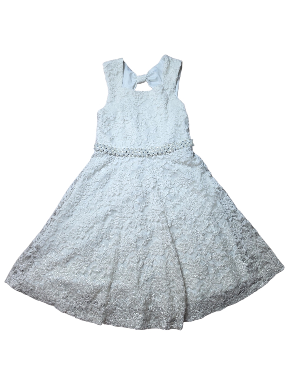 EMILY WEST | Girls White Lace Formal Dress Formal Communion Flower Girl Bow | 10